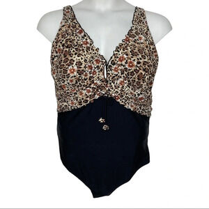 Profile by Gottex Black/Animal Print One Piece Swim Suit  Sz: 22W
